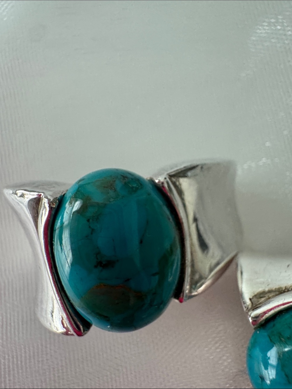 Silver Clip-on Earrings with Turquoise Cabochons - Women's Fashion Jewelry - Picture 2 of 10